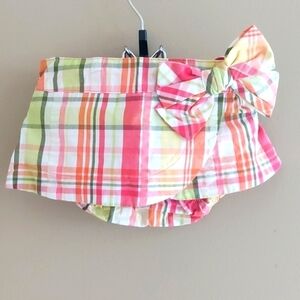 Gymboree Bow Plaid Skirt Skort - pink green beige - size 6-12 months